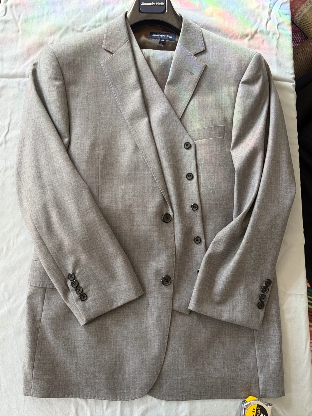 Men's Light Gray Three-Piece Suit — Tailored Wool Blend